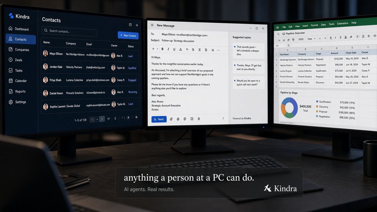 Real desk — AI staff at the PC